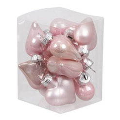 Rózsaszín színű fényes és matt szív formájú üveg karácsonyfadísz 4cm 12db