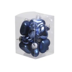 Kék színű fényes és matt szív formájú üveg karácsonyfadísz 4cm 12db