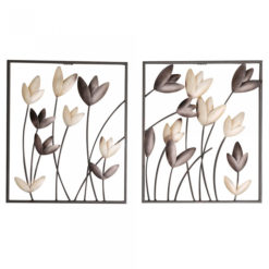 Fémből készült barna és bézs színű antik hatású tulipán fali dekoráció 38x32cm Tulip