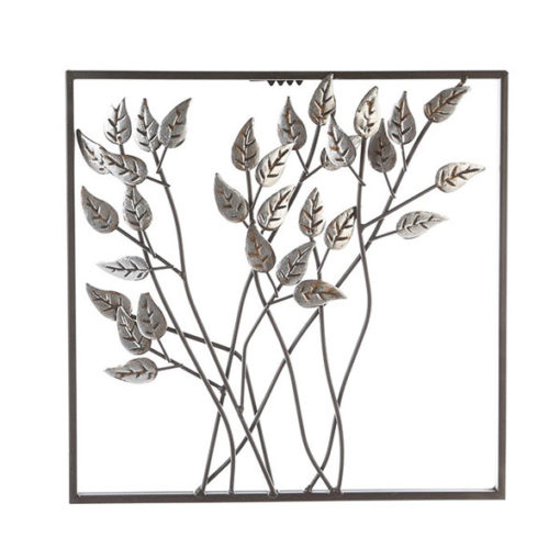 Fémből készült antik ezüst színű leveleket ábrázoló fali dekoráció 30x30cm Leaves