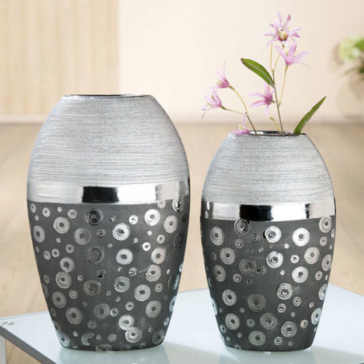 Modern ezüst színű és mintázatú kerámia váza Stampino 20x9.5x31cm