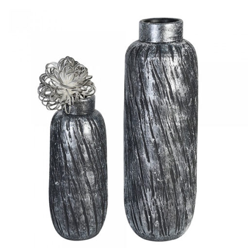 Ezüst és grafit színű kerámia váza strukturált felülettel