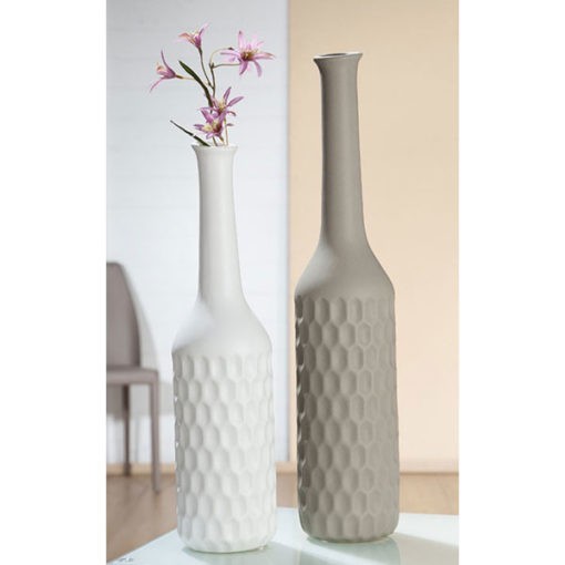 Modern kerámia váza érdekes nyomott felülettel barna és fehér színben 50x10
