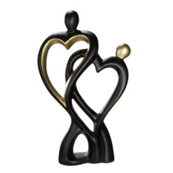 Fekete és arany kerámia szobor dupla szíves pár 28cm