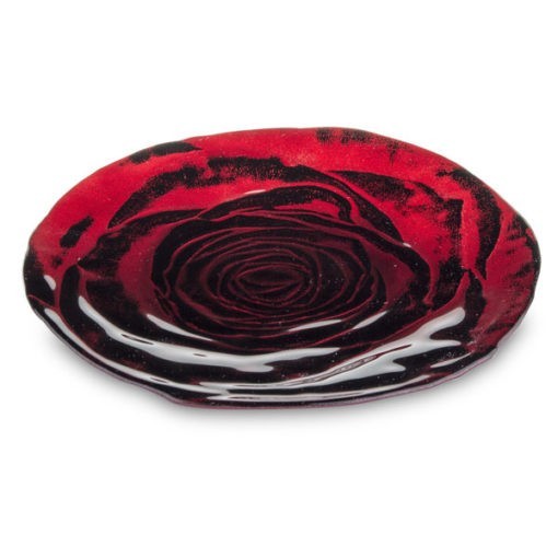 Vörös és fekete színű üveg Snack tartó rózsa formájú tálka 21x2cm