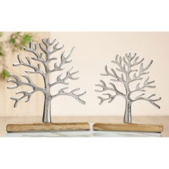 Ezüst színű élet fa formájú alumínium szobor fa talapzaton 26cm