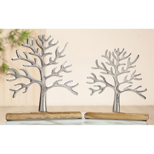Ezüst színű élet fa formájú alumínium szobor fa talapzaton 26cm