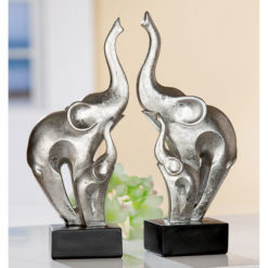 Ezüst színű elefánt a kicsinyével szobor talapzaton, 21cm