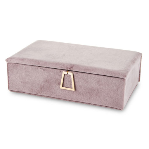 Rózsaszín ékszertartó doboz bársony felülettel, arany csattal, 6x19x11,5cm