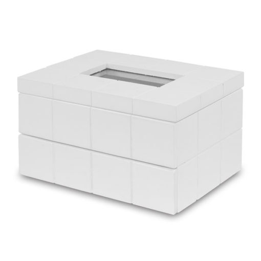 Fehér fa ékszertartó doboz egy fiókkal, üveg tetővel modern mintával