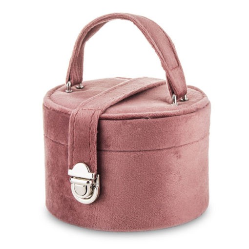 Rózsaszín táska formájú ékszertartó doboz bársony felülettel 8x11,5x11,5cm