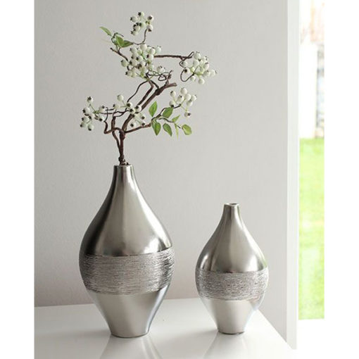 Matt és fényes ezüst színű modern kerámia váza 31,5cm Mattori