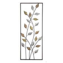 Óriási, leveles fém fali dekoráció arany, ezüst, bronz színben, 91x36cm