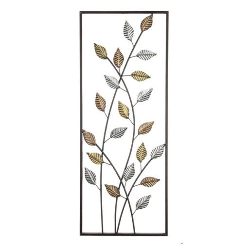 Óriási, leveles fém fali dekoráció arany, ezüst, bronz színben, 91x36cm