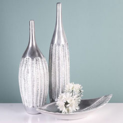 Ezüst színű strukturált felületű kerámia váza 52cm