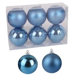 Karácsonyfadísz gömb arctic kék színben, matt és fényes felülettel, 7cm 6db
