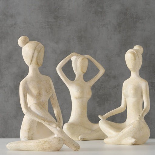 Jógázó Női testet formázó, matt fehér és világosbarna színű szobor Yoga 30cm