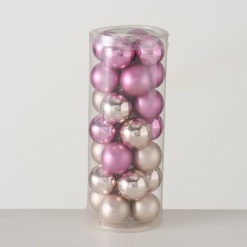Üveg karácsonyfadísz gömb, rózsaszín és púder színű, fényes és matt felületű, 3,5cm, 28db