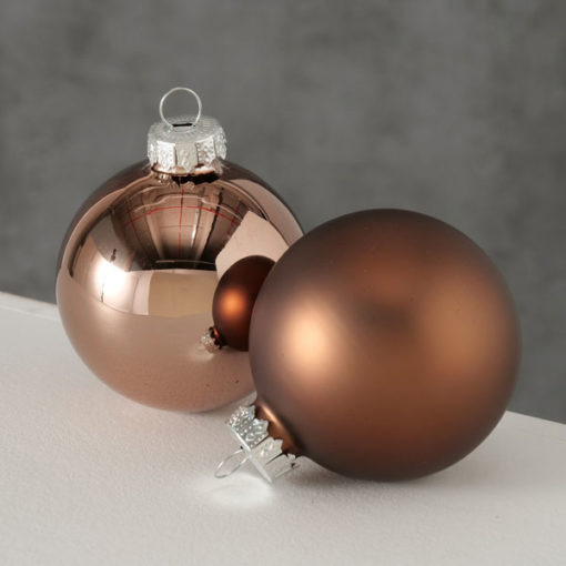 Üveg karácsonyfadísz gömb, világosbarna színű, fényes és matt felületű, 6cm, 10db