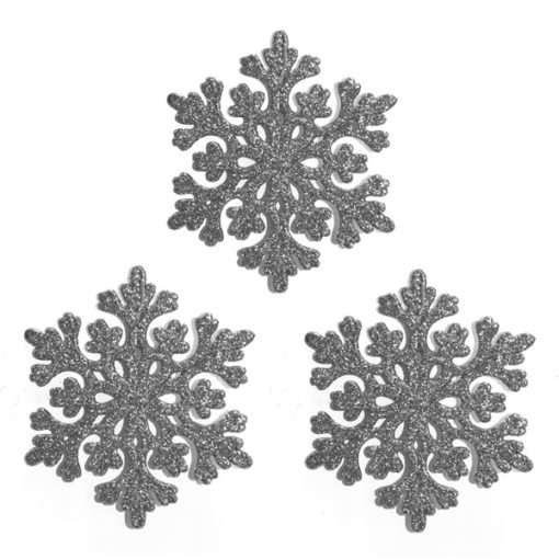 Karácsonyfadísz ezüst hópehely, 3db 9cm