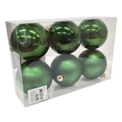Karácsonyfadísz gömb, fenyő zöld színű, fényes és matt, 8cm 6db
