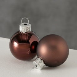 Üveg karácsonyfadísz gömb, taupe színű, fényes és matt felületű, 3,5cm, 16db