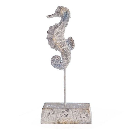 Régies hatású tengeri csikóhal szobor ezüst, fehér és kékes színekben, 22,5cm