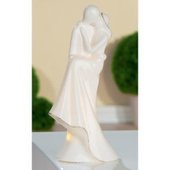 LED világítású fehér színű arany díszítésű kerámia páros szobor 21cm Ölelés