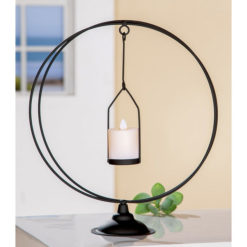 Modern kör formájú fekete színű fém talpas gyertya vagy mécsestartó LED világítással 34cm Circolo