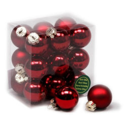 Üveg karácsonyfadísz gömb, bordó színű, fényes és matt felületű, 3cm 18db
