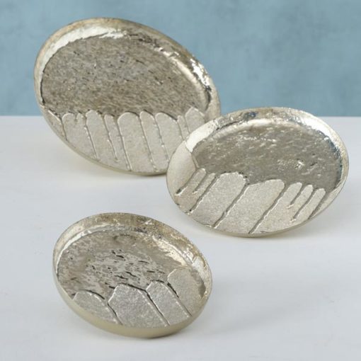 Csodálatos kézzel készített fém tálca szett ezüst színben Sjella 15-20-24cm