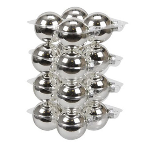 Üveg karácsonyfadísz gömb, ezüst színű, fényes felületű, 7cm, 16db