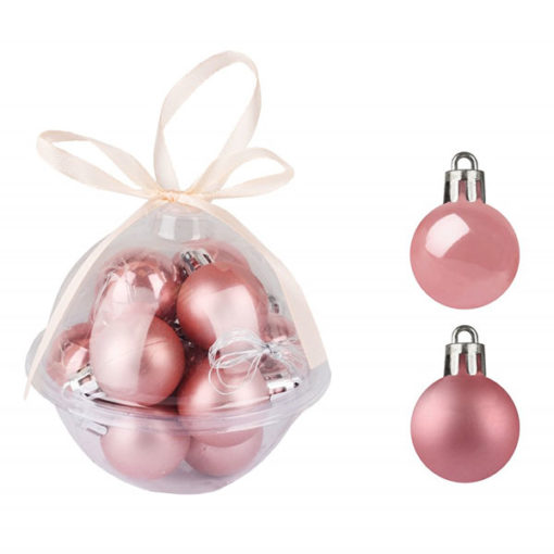 Karácsonyfadísz gömb, fényes és matt rózsaszín színben, 3cm, 12db