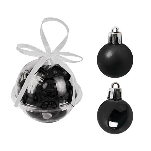 Karácsonyfadísz gömb, fényes és matt fekete színben, 3cm, 12db