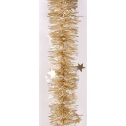 Karácsonyi girland, boa csillagokkal, matt arany színű, 7cm széles és 2m hosszú