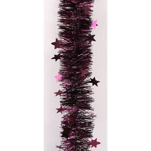 Karácsonyi girland, boa csillagokkal, matt bordó színű, 7cm széles és 2m hosszú