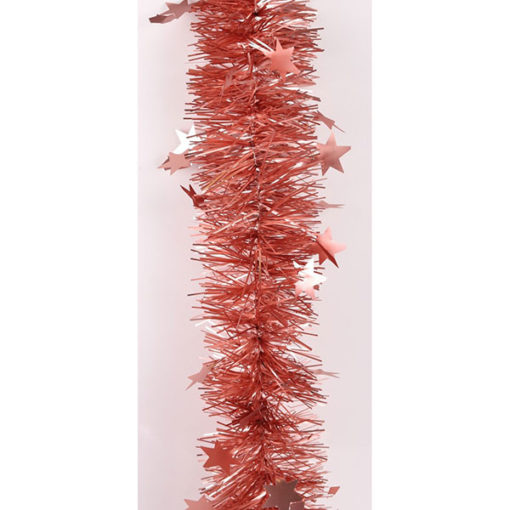 Karácsonyi girland, boa csillagokkal, matt rosegold színű, 7cm széles és 2m hosszú