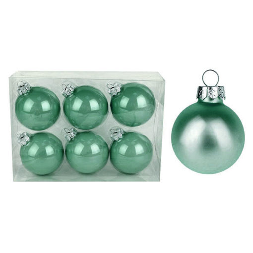 Üveg karácsonyfadísz gömb, selyemzöld színű, 5cm, 6db