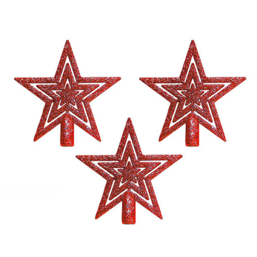 Csillag formájú karácsonyfa csúcsdísz piros színű glitteres felülettel, 10cm