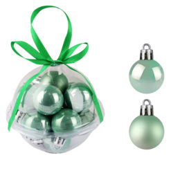 Karácsonyfadísz gömb, fényes és matt mentazöld színben, 3cm, 12db