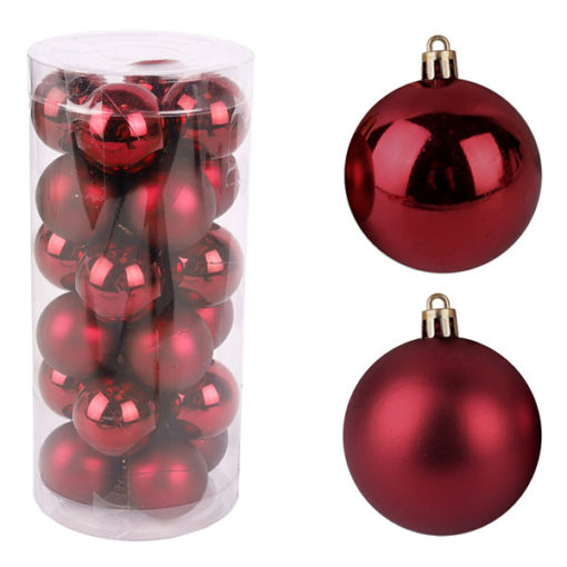 Karácsonyfadísz gömb, fényes és matt burgundi vörös színben, 3cm, 24db