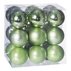 Műanyag karácsonyfadísz gömb, világoszöld színű 3 féle, 5cm, 18db