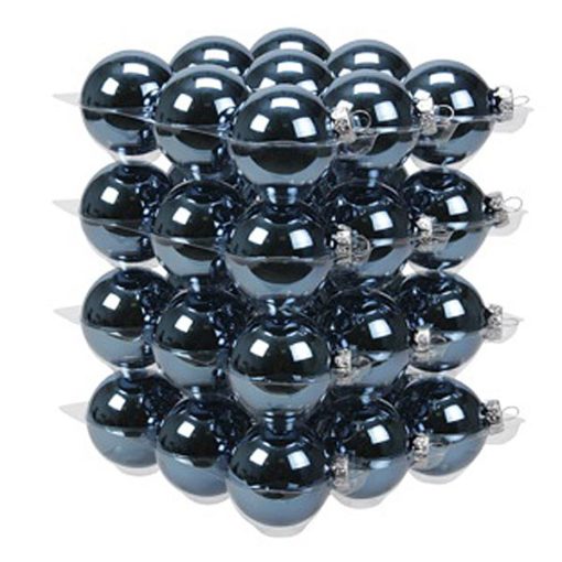Üveg karácsonyfadísz gömb, kék színű, fényes felületű, 5,7cm, 36db