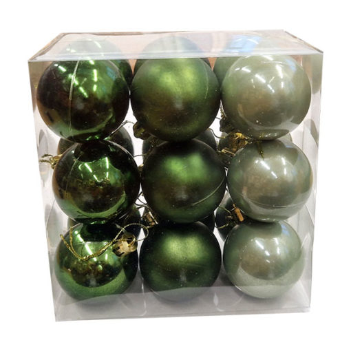 Műanyag karácsonyfadísz gömb, zöld színű 3 féle, 5cm, 18db