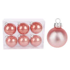 Üveg karácsonyfadísz gömb, rosegold színű, 7cm, 6db