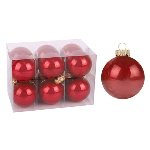Üveg karácsonyfadísz gömb, meggypiros színű, 4cm, 12db