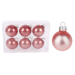 Üveg karácsonyfadísz gömb, selyem rózsaszín színű, 5cm, 6db