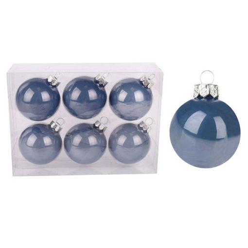 Üveg karácsonyfadísz gömb, vintage kék színű, 6cm, 6db
