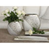 Ovális formájú ezüst színű matt és fényes strukturált felületű kerámia váza 18,5cm Grace