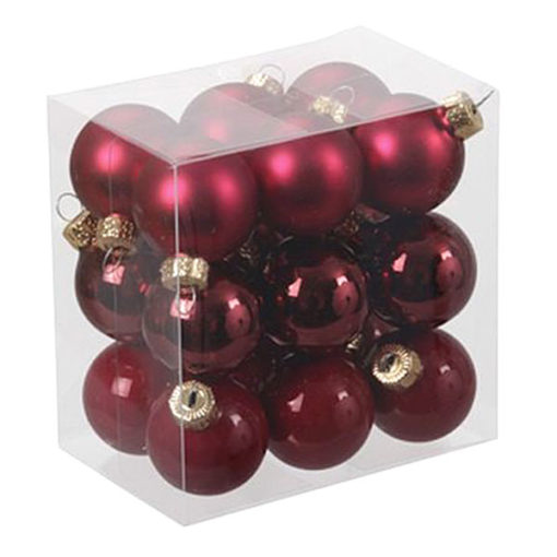 Üveg karácsonyfadísz gömb, málna piros színű, matt felületű, 3cm 18db